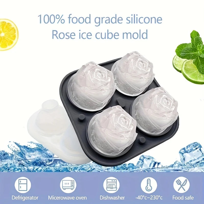 Silicone Rose-Shaped Ice Mold Tray - 1Pc, Ideal for Chilled Beverages, Coffee & Juice, Perfect Summer Kitchen Accessory