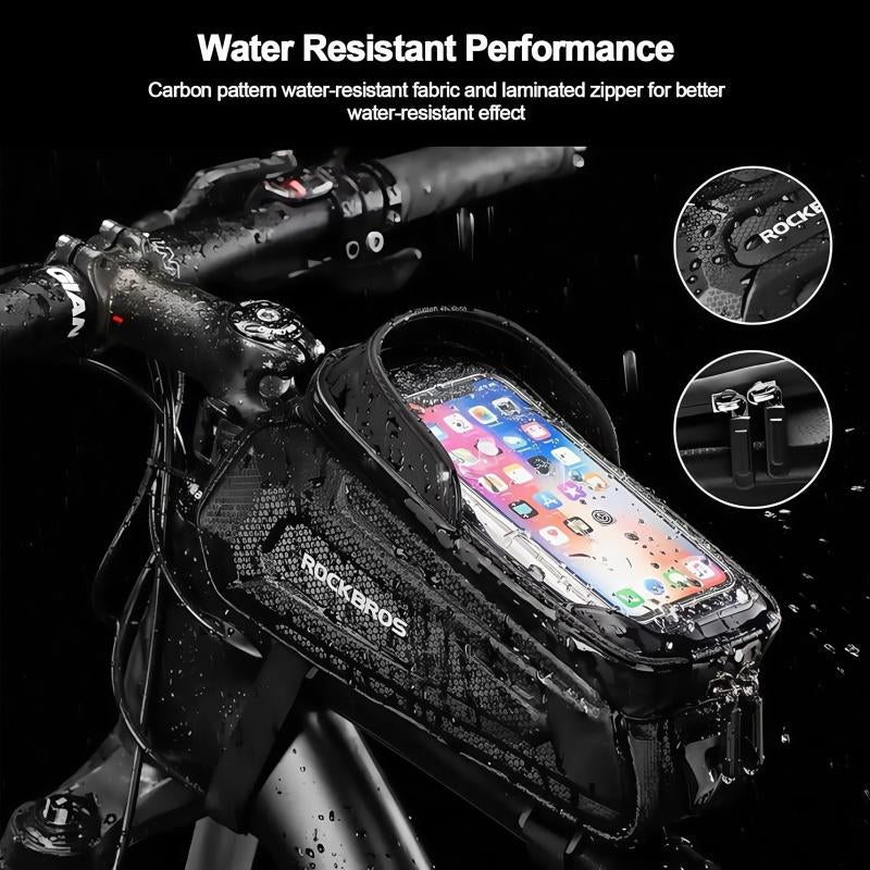 ROCKBROS Bike Bag Phone Mount Bag Bicycle Accessories Pouch, EVA Waterproof Bike Phone Holder Top Tube Front Frame Bag Handlebar Bags Compatible Phones under 6.8”