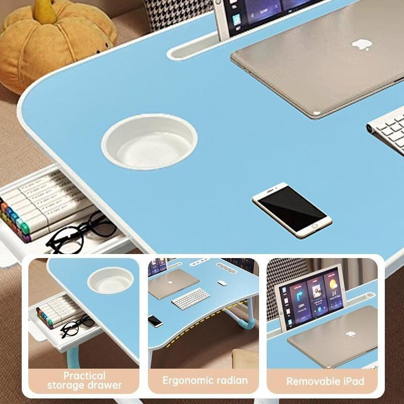 Laptop Bed Desk – Portable Foldable Lap Desk with Storage Drawer & Cup Holder for Bed, Couch, Working, and Reading