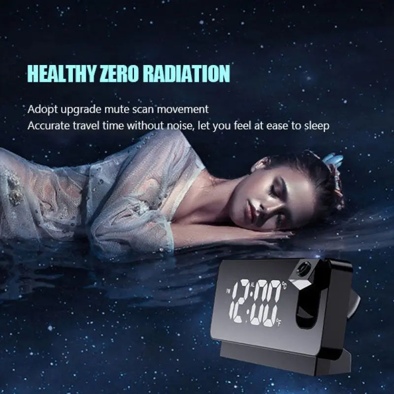 Multifunctional 180° Rotating Projection Creative Alarm Clock, LED Silent Colour Screen, Bedroom Ceiling Projection Gift