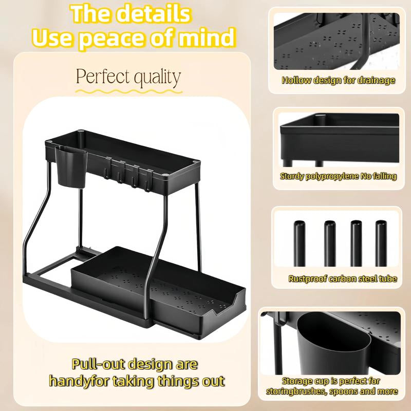 Under Sink Organizer 2 Pack, Bathroom Cabinet Organizer, 2 Tier Sliding Cabinet Basket Organizer Drawer, Multi-Purpose Bath Collection Baskets for Bathroom