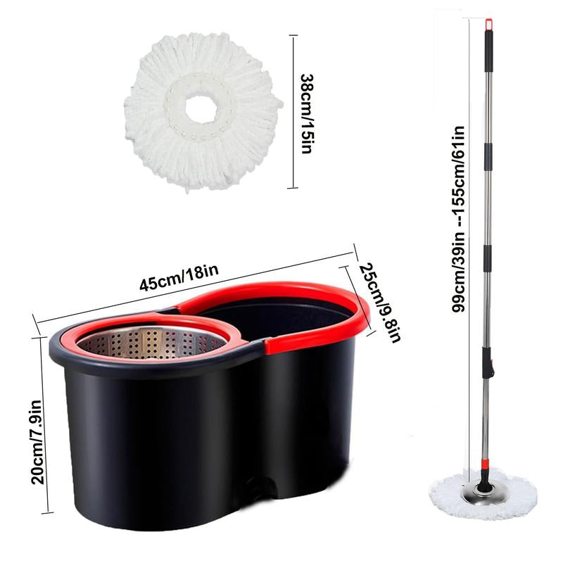 Virul Spin Mop Bucket Set with 360 Rotation, Self Wringing Mop Microfiber Refiils for Floor Cleaning, Stainless Steel Spin Mop and Bucket with 3Pcs Mop Heads