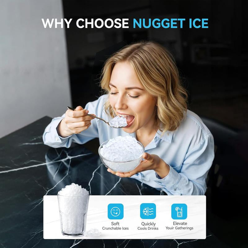 EUHOMY Smart Countertop Nugget Ice Maker: Portable, App-Controlled, 40Lbs/24H, 8-Min Ready, Self-Cleaning, with Hanging Scoop – Ideal for Home/Kitchen/Office.