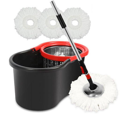 Virul Spin Mop Bucket Set with 360 Rotation, Self Wringing Mop Microfiber Refiils for Floor Cleaning, Stainless Steel Spin Mop and Bucket with 3Pcs Mop Heads