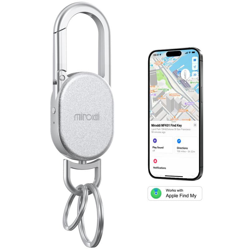 Miroddi for Keychain with Tracker, Men'S Accessories Works with Apple Find My, Heavy Duty Metal Carabiner Car Key Chains with GPS Tracker, Anti-Lost Keyring Finder Locator, Rechargeable, Steel, Waterproof, Gift for Mens, Males, Husbands, Back to School