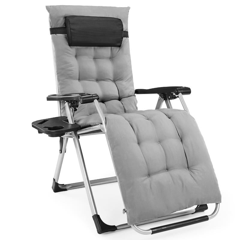Zero Gravity Chair, Reclining Camping Lounge Chair, Reclining Patio Chairs with Cup Holder Trays and Removable Cushion, Folding Recliner for Indoor and Outdoor
