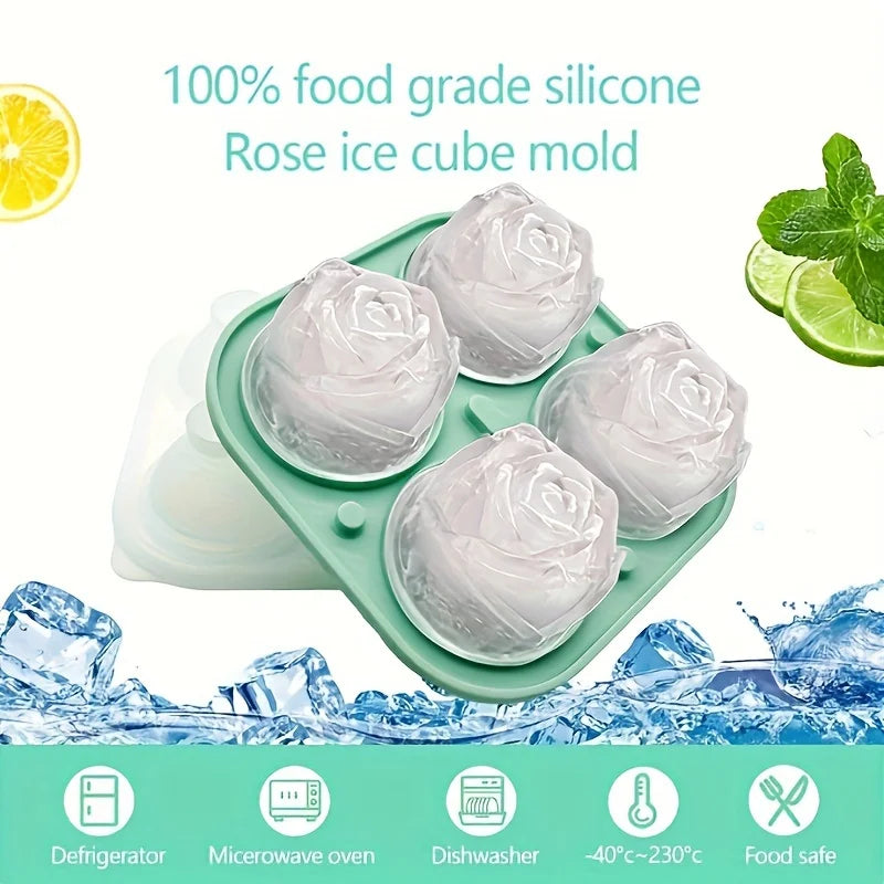 Silicone Rose-Shaped Ice Mold Tray - 1Pc, Ideal for Chilled Beverages, Coffee & Juice, Perfect Summer Kitchen Accessory