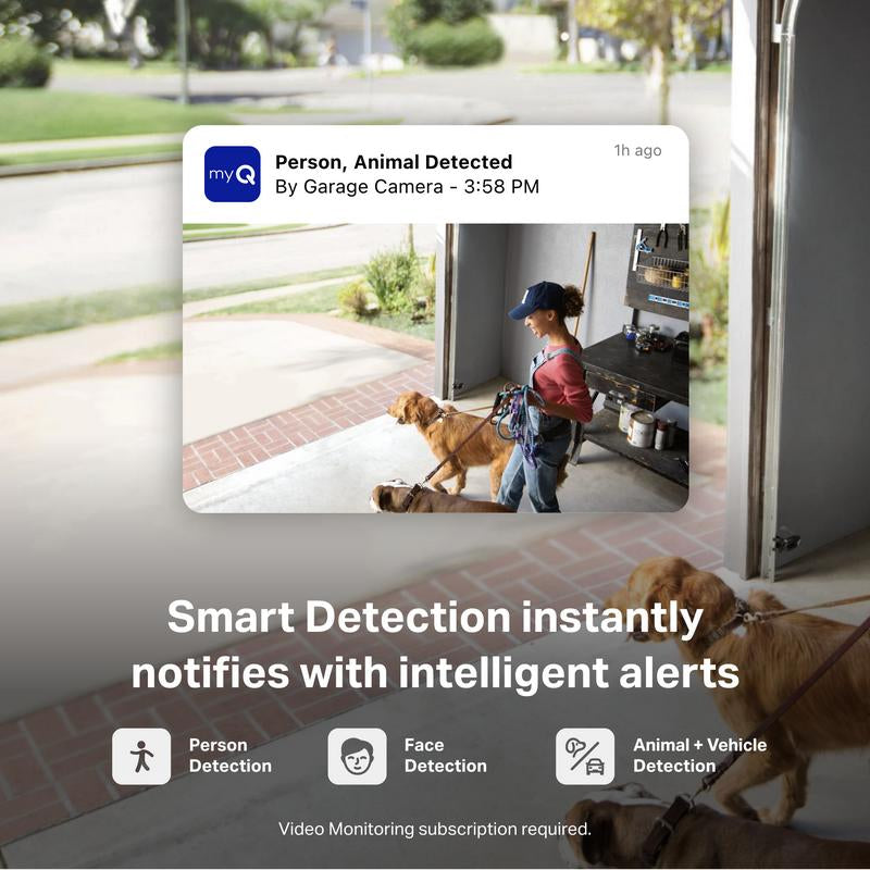 Myq Smart Garage Security Camera – 1080P HD Video, Night Vision, Motion Detection, Magnetic, Wi-Fi, Two-Way Audio, Smartphone Control Lens