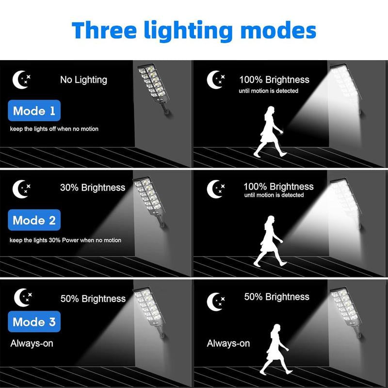 Solar Street Light Outdoor Solar Parking Lot Light with Motion Sensor IP65 Waterproof Commercial Lighting 360 SMD Leds Adjustable Angle Remote Control