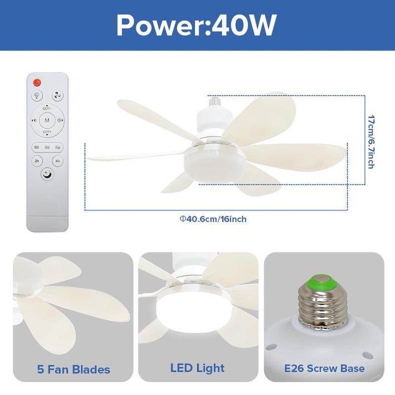 Remote-Controlled Dimmable Ceiling Fan Light | 3-In-1 LED Light + Fan | No Tools Needed – Perfect for Dorms & Bathrooms