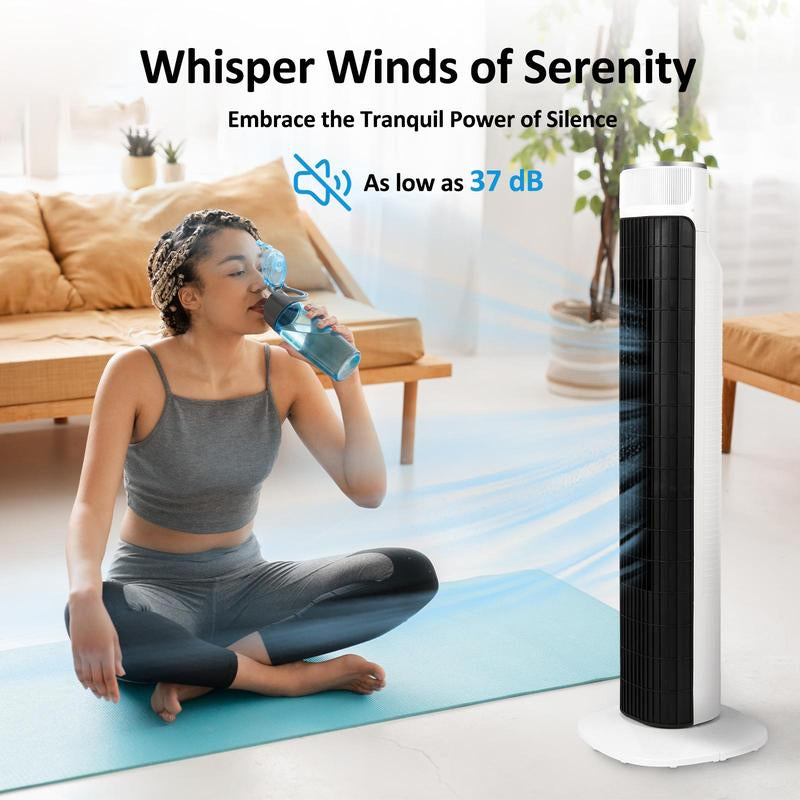 TMWINGS Tower Fan for Bedroom, 36/40/42 Inch Quiet Standing Fan, 90° Oscillating Bladeless Cooling Fan with Remote & Touch Control, 3 Speeds, 3 Modes, 24H Timer, High Velocity Airflow, Child-Safe Design, Floor Fan for Home Living Room Office
