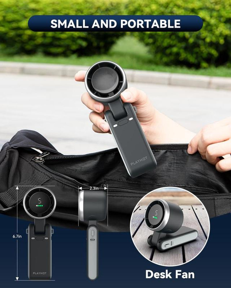 Portable Folding High-Speed Handheld Fan, 5 Gear Wind,4000Mah Battery Operated, up to 10 Working Hours, 3 in 1 Hand Fan Rechargeable with Air Turbo Tech Cooling Fan for Outdoor Activities, Travel, Working,Must-Haves in Summer