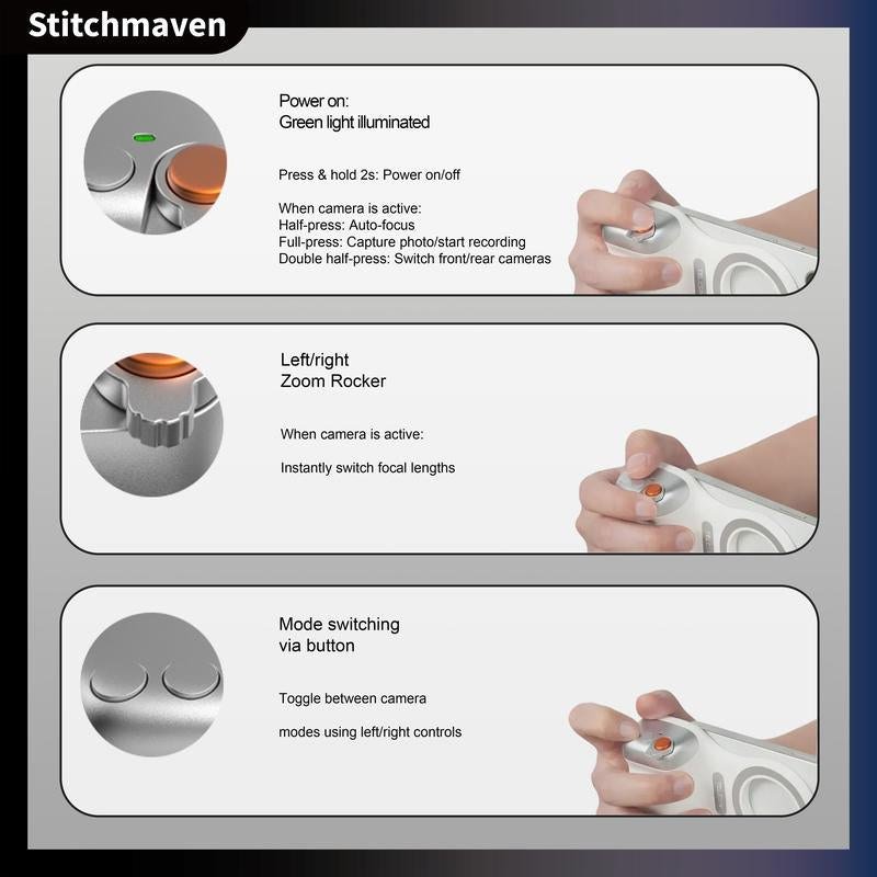 Telesin Magnetic Phone Camera Grip,Anti Shake,Multi Function Bluetooth Shutter,Compatible with IOS and Android,Selfie Tools,Daily Use