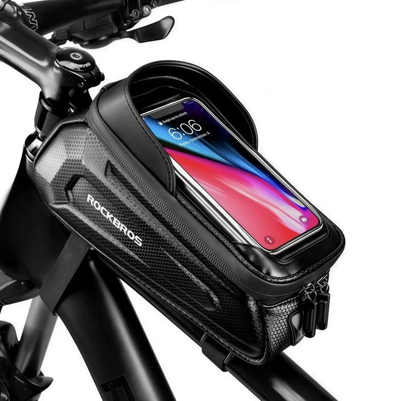 ROCKBROS Bike Bag Phone Mount Bag Bicycle Accessories Pouch, EVA Waterproof Bike Phone Holder Top Tube Front Frame Bag Handlebar Bags Compatible Phones under 6.8”