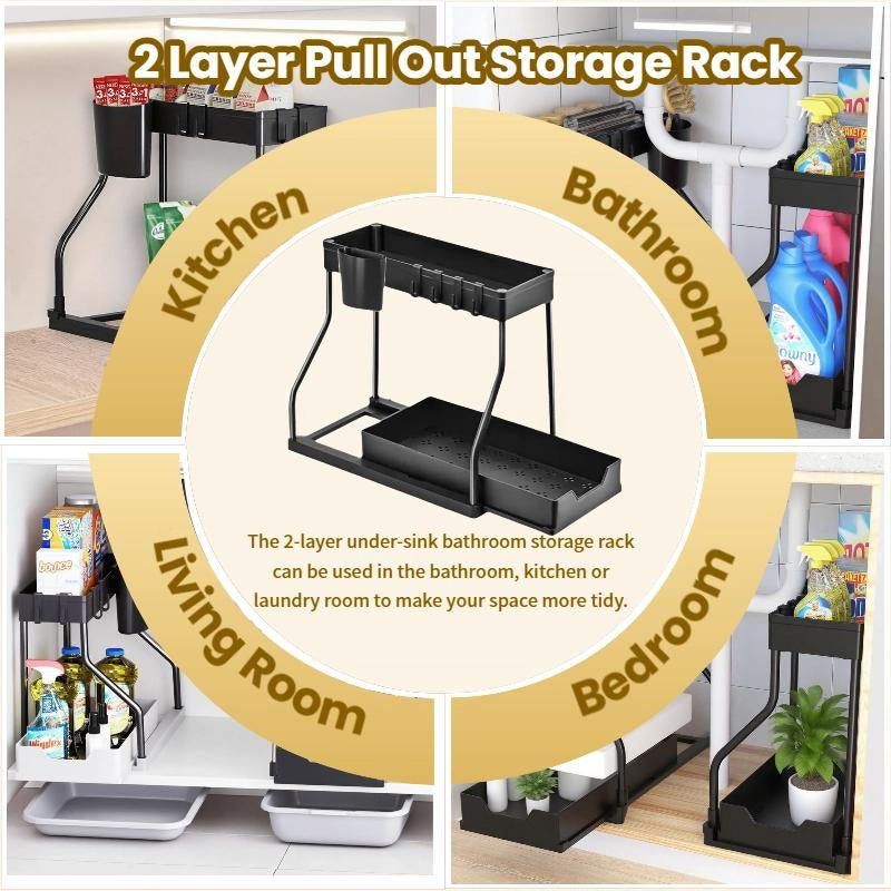 Under Sink Organizer 2 Pack, Bathroom Cabinet Organizer, 2 Tier Sliding Cabinet Basket Organizer Drawer, Multi-Purpose Bath Collection Baskets for Bathroom