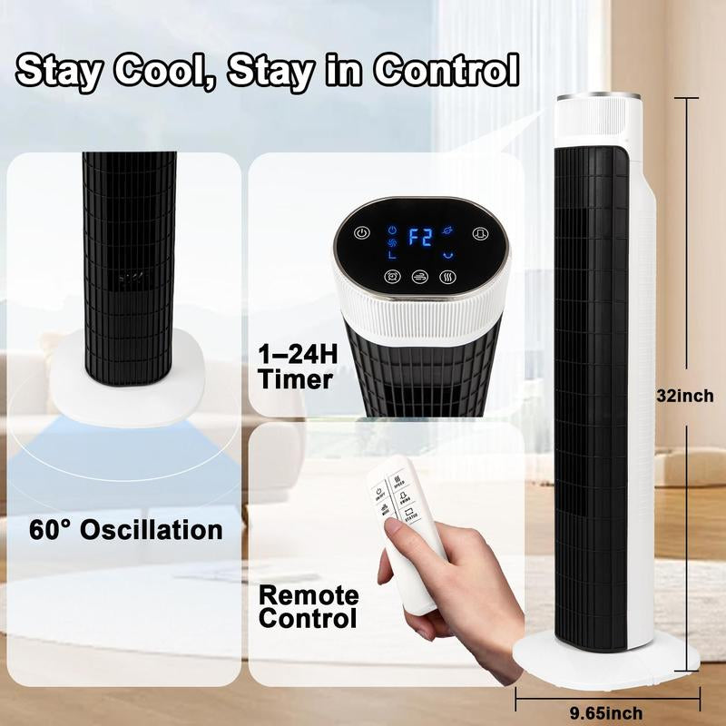 TMWINGS Tower Fan for Bedroom, 36/40/42 Inch Quiet Standing Fan, 90° Oscillating Bladeless Cooling Fan with Remote & Touch Control, 3 Speeds, 3 Modes, 24H Timer, High Velocity Airflow, Child-Safe Design, Floor Fan for Home Living Room Office