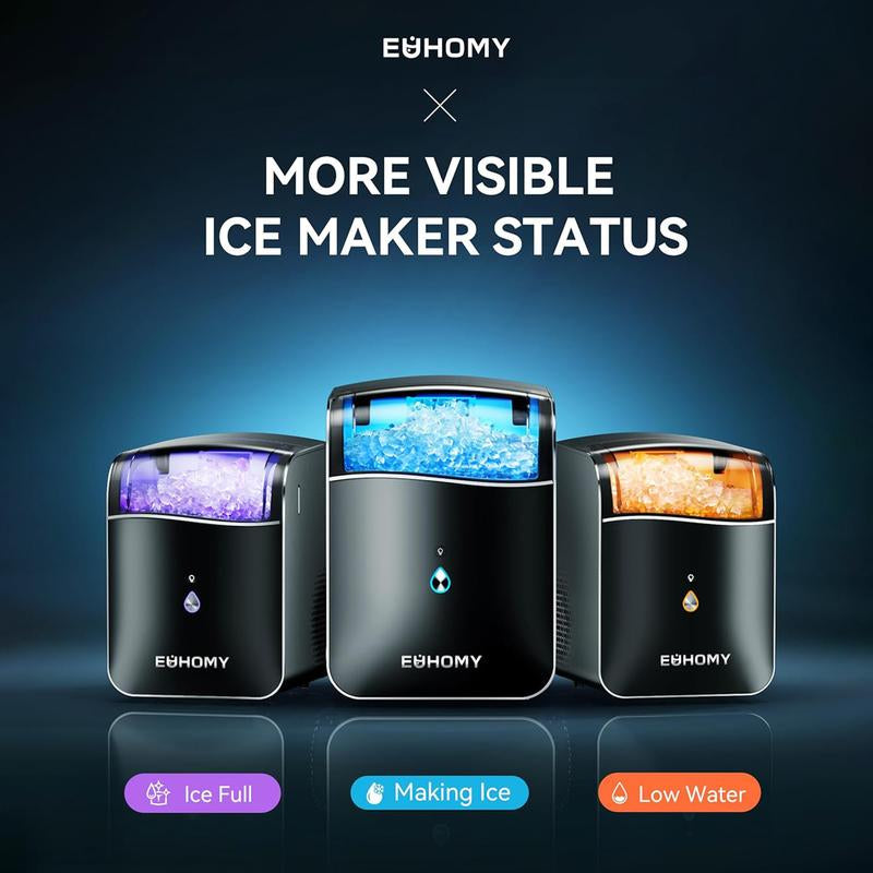 EUHOMY Smart Countertop Nugget Ice Maker: Portable, App-Controlled, 40Lbs/24H, 8-Min Ready, Self-Cleaning, with Hanging Scoop – Ideal for Home/Kitchen/Office.