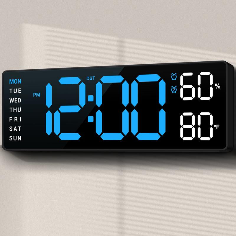 10" Digital Wall Mount Clock, Alarm, Big LED, DST, Temperature for Living Room Classroom Desk and Humidity Sensor, Xmas, Birthday Gift for Senior Mom Dad,Christmas Gift, House Warming Gifts New Home Decor Light Set