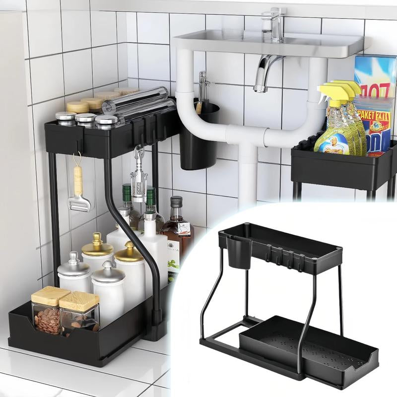 Under Sink Organizer 2 Pack, Bathroom Cabinet Organizer, 2 Tier Sliding Cabinet Basket Organizer Drawer, Multi-Purpose Bath Collection Baskets for Bathroom