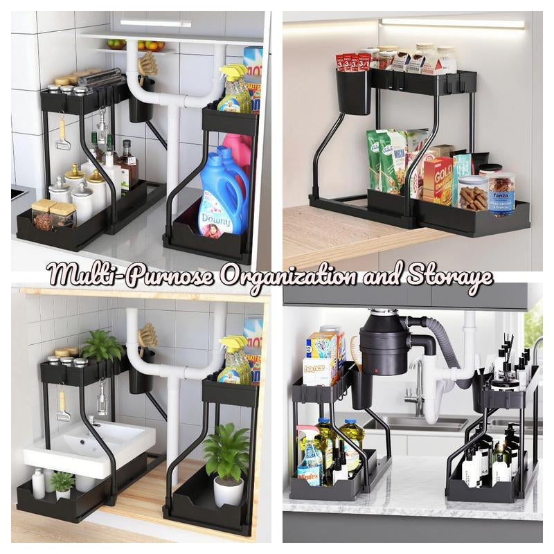 Under Sink Organizer 2 Pack, Bathroom Cabinet Organizer, 2 Tier Sliding Cabinet Basket Organizer Drawer, Multi-Purpose Bath Collection Baskets for Bathroom