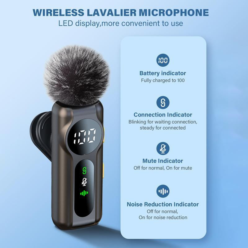 Wireless Lavalier Microphone Dual Set – Plug & Play Clip-On Mic with Auto Pairing, Magnetic Mount, Noise Cancelling with LED Display for Iphone, Android, USB-C Devices,Vlog & Video Recording