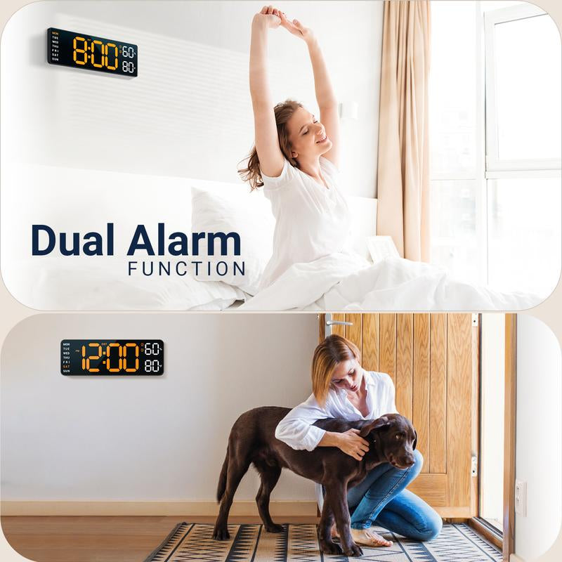 10" Digital Wall Mount Clock, Alarm, Big LED, DST, Temperature for Living Room Classroom Desk and Humidity Sensor, Xmas, Birthday Gift for Senior Mom Dad,Christmas Gift, House Warming Gifts New Home Decor Light Set