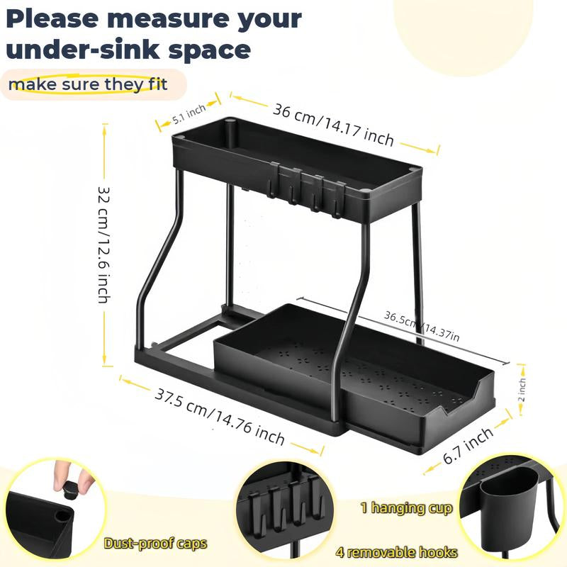 Under Sink Organizer 2 Pack, Bathroom Cabinet Organizer, 2 Tier Sliding Cabinet Basket Organizer Drawer, Multi-Purpose Bath Collection Baskets for Bathroom
