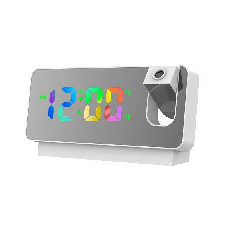 Multifunctional 180° Rotating Projection Creative Alarm Clock, LED Silent Colour Screen, Bedroom Ceiling Projection Gift