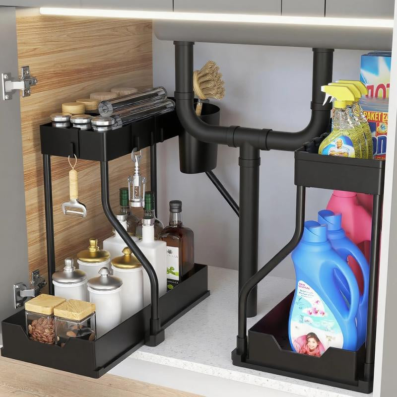 Under Sink Organizer 2 Pack, Bathroom Cabinet Organizer, 2 Tier Sliding Cabinet Basket Organizer Drawer, Multi-Purpose Bath Collection Baskets for Bathroom