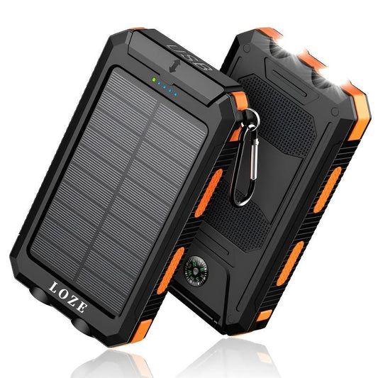 Loze10000Mah Solar Portable Charger Power Bank, Dual USB Output Ports Mobile Phone Charger for Iphone Android Devices, Waterproof External Battery Pack with Flashlight, Compass and Carabiner, Smartphone Charging Accessories, Camping Gadgets 2025