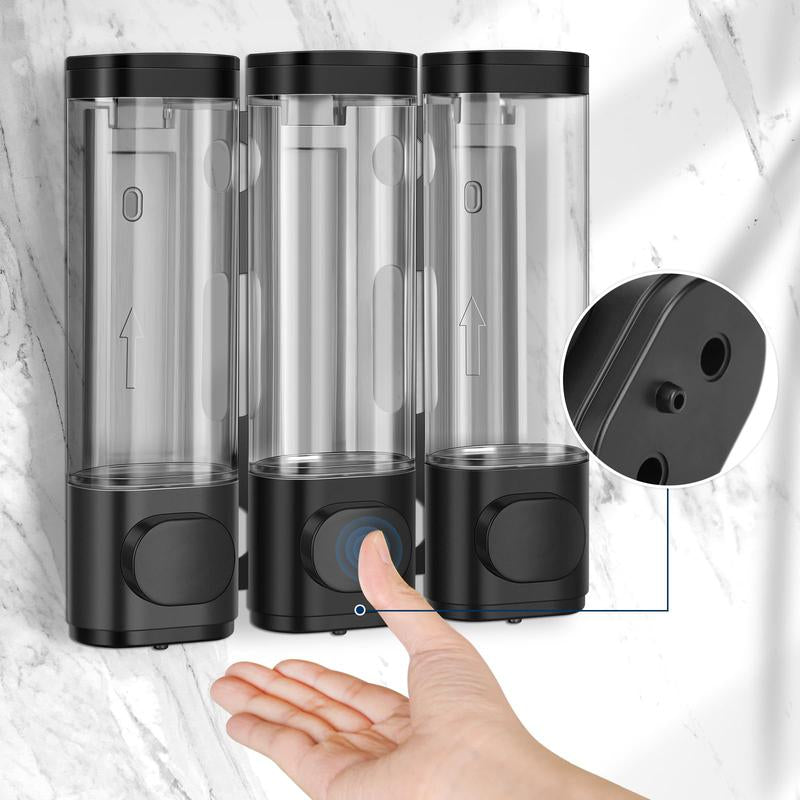 Shower Soap Dispenser Wall Mounted No Drill Shampoo Dispenser for Shower Wall Shampoo and Conditioner Dispenser Bathroom Hotel 3 * 300Ml Chrome with Labels