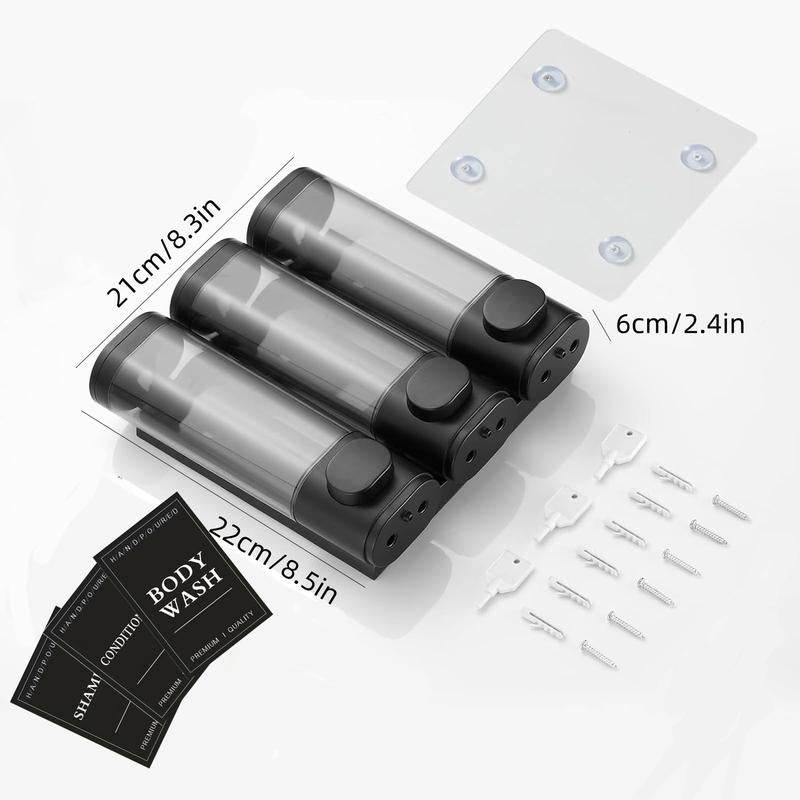 Shower Soap Dispenser Wall Mounted No Drill Shampoo Dispenser for Shower Wall Shampoo and Conditioner Dispenser Bathroom Hotel 3 * 300Ml Chrome with Labels