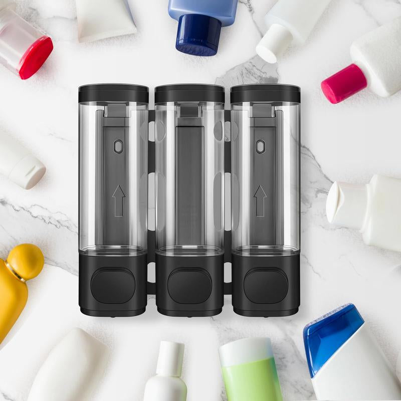 Shower Soap Dispenser Wall Mounted No Drill Shampoo Dispenser for Shower Wall Shampoo and Conditioner Dispenser Bathroom Hotel 3 * 300Ml Chrome with Labels