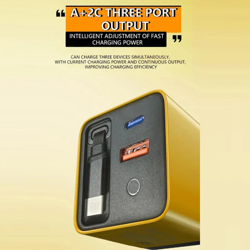 3 in 1 80W Gan Fast Charger Built-In Retractable Type-C Cable USB Type-C Charging Head for Iphone Huawei Samsung/Tablets/Laptops