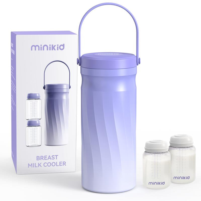 Minikid Portable Breast Milk Cooler for Outdoor,Stainless Steel Liner Breast Milk Cooler with 360° Total Cooling for 24 Hours,With Larger Capacity 2Pcs Baby Bottles for Travel