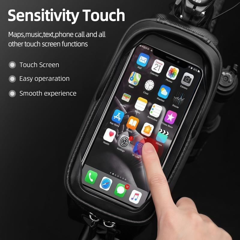 ROCKBROS Bike Bag Phone Mount Bag Bicycle Accessories Pouch, EVA Waterproof Bike Phone Holder Top Tube Front Frame Bag Handlebar Bags Compatible Phones under 6.8”