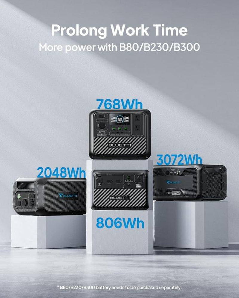 BLUETTI AC70 Portable Solar Generator, 768Wh Lifepo4 Power Station
