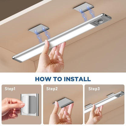 Under Cabinet Lights,76Led Motion Sensor Night Light Indoor，Magnetic Dimmable Lights for Kitchen,1500Mah USB Rechargeable Light，Wardrobe Lighting, Stairs