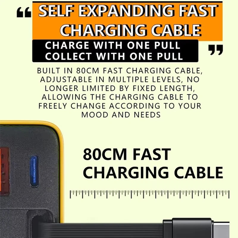 3 in 1 80W Gan Fast Charger Built-In Retractable Type-C Cable USB Type-C Charging Head for Iphone Huawei Samsung/Tablets/Laptops