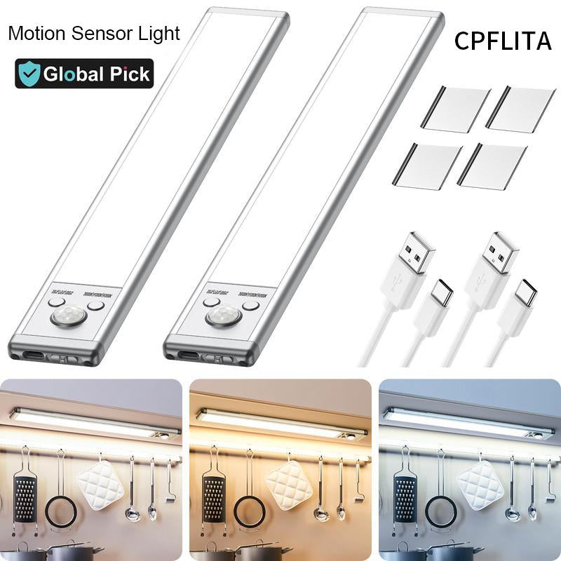 Under Cabinet Lights,76Led Motion Sensor Night Light Indoor，Magnetic Dimmable Lights for Kitchen,1500Mah USB Rechargeable Light，Wardrobe Lighting, Stairs