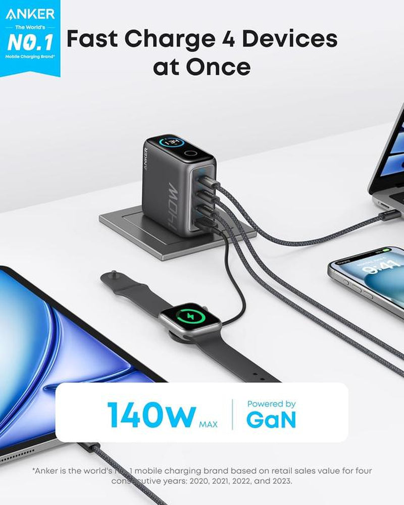 Anker Laptop Charger (140W, 4-Port, PD 3.1) with USB-C Cable + Anker Zolo Magnetic Power Bank (10K, 30W, Built-In USB-C Cable)