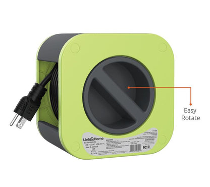 Link2Home Cord Reel 25' Extension Cord Power Outlet & USB