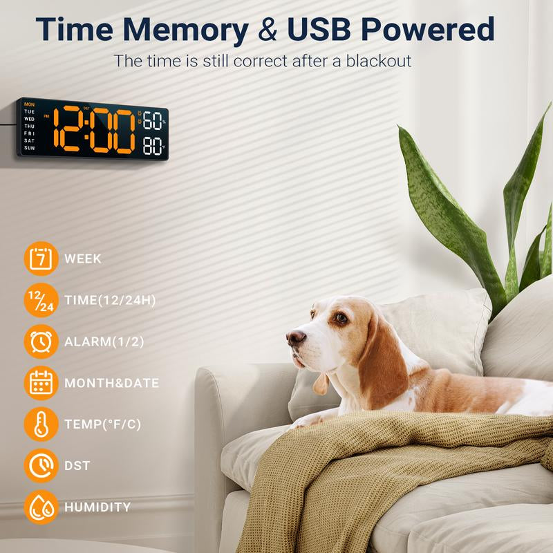 10" Digital Wall Mount Clock, Alarm, Big LED, DST, Temperature for Living Room Classroom Desk and Humidity Sensor, Xmas, Birthday Gift for Senior Mom Dad，Christmas Gift, House Warming Gifts New Home Decor Light Set