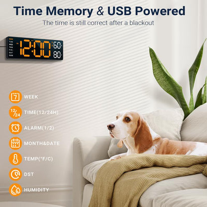 10" Digital Wall Mount Clock, Alarm, Big LED, DST, Temperature for Living Room Classroom Desk and Humidity Sensor, Xmas, Birthday Gift for Senior Mom Dad，Christmas Gift, House Warming Gifts New Home Decor Light Set