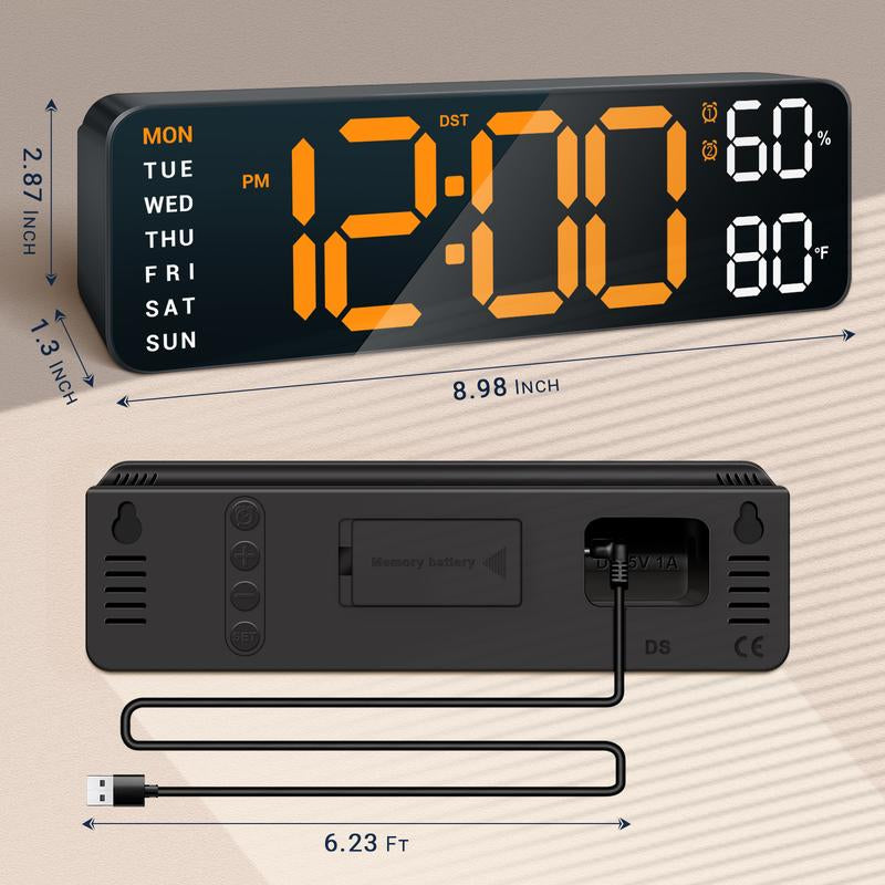 10" Digital Wall Mount Clock, Alarm, Big LED, DST, Temperature for Living Room Classroom Desk and Humidity Sensor, Xmas, Birthday Gift for Senior Mom Dad，Christmas Gift, House Warming Gifts New Home Decor Light Set