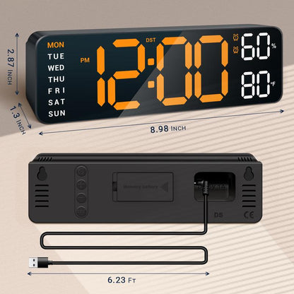 10" Digital Wall Mount Clock, Alarm, Big LED, DST, Temperature for Living Room Classroom Desk and Humidity Sensor, Xmas, Birthday Gift for Senior Mom Dad，Christmas Gift, House Warming Gifts New Home Decor Light Set