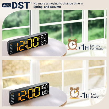 10" Digital Wall Mount Clock, Alarm, Big LED, DST, Temperature for Living Room Classroom Desk and Humidity Sensor, Xmas, Birthday Gift for Senior Mom Dad，Christmas Gift, House Warming Gifts New Home Decor Light Set