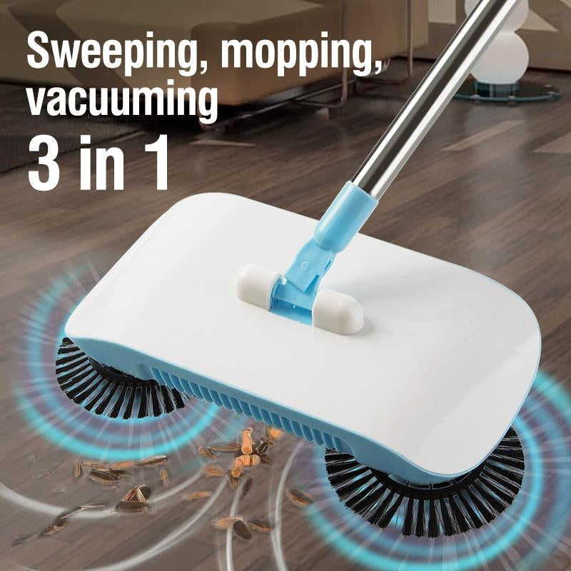 3-In-1 Manual Floor Cleaner - Push Broom, Dust Collector & Mop , Non-Electric Dry/Wet Use for Hardwood & Tile , Pet Hair/Dust Removal , Includes 3 Reusable Microfiber Cloths