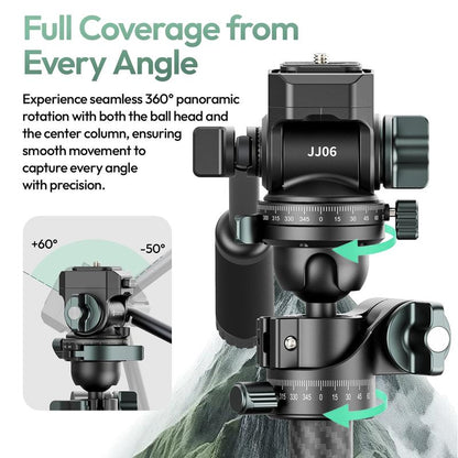 ​Ulanzi Glidego Travel Tripod Carbon Fiber Tripod JJ06 with Dual-Section Center Column for Low-Angle Overhead Shots