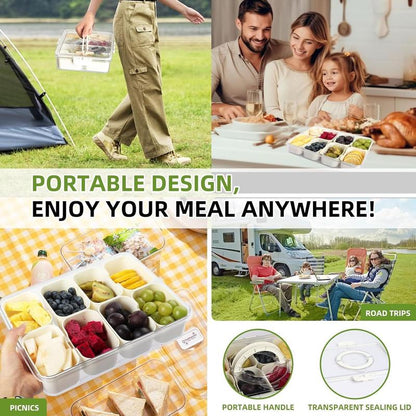 Portable Snack Box with Lid and Handle, Food Tray for Parties, Picnics, Vegetables, Fruits, Nuts, Candy, Entertainment Use
